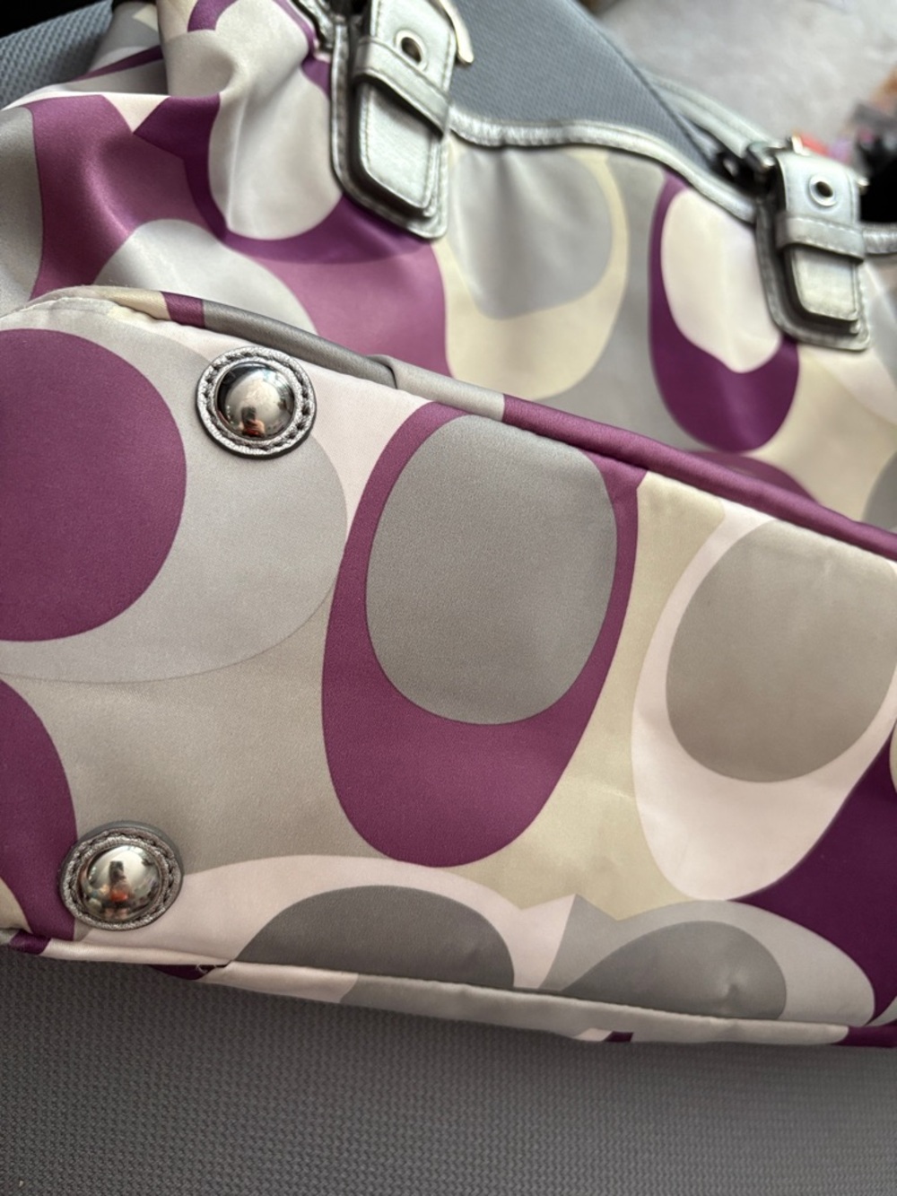 Coach Vintage F17407 Purple and Gray Y2K Signature Tote with Silver Trim - Picture 8 of 13
